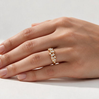 Staggered Baguette and Round Diamond Band