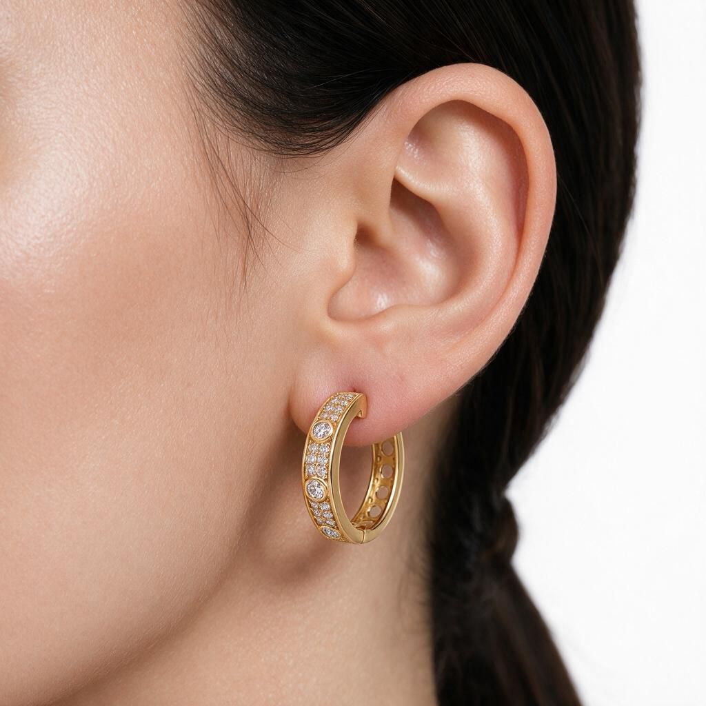 Bezel Set Pave Diamond Hoops