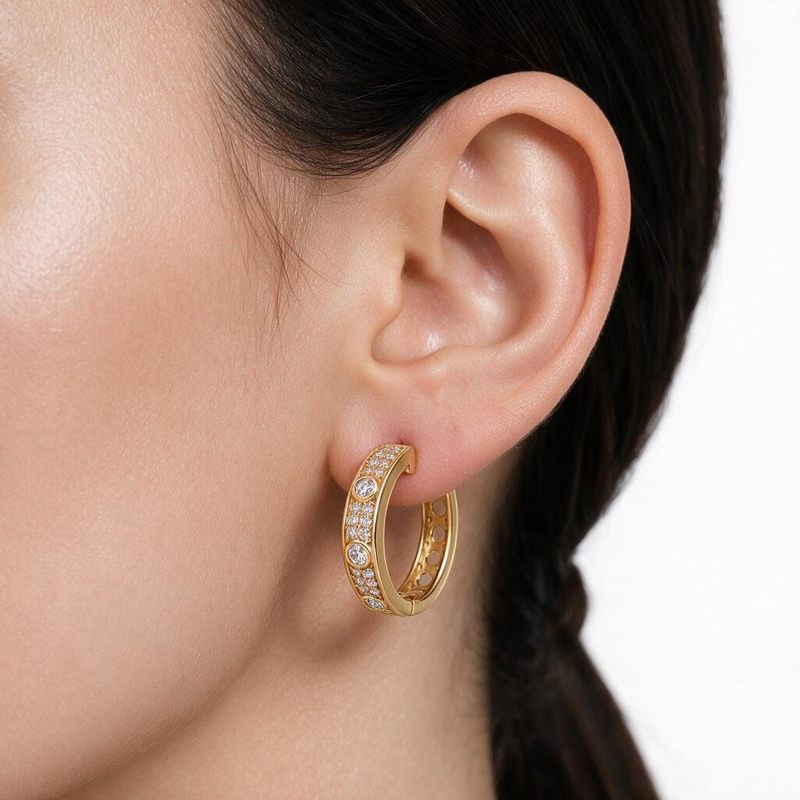 Bezel Set Pave Diamond Hoops